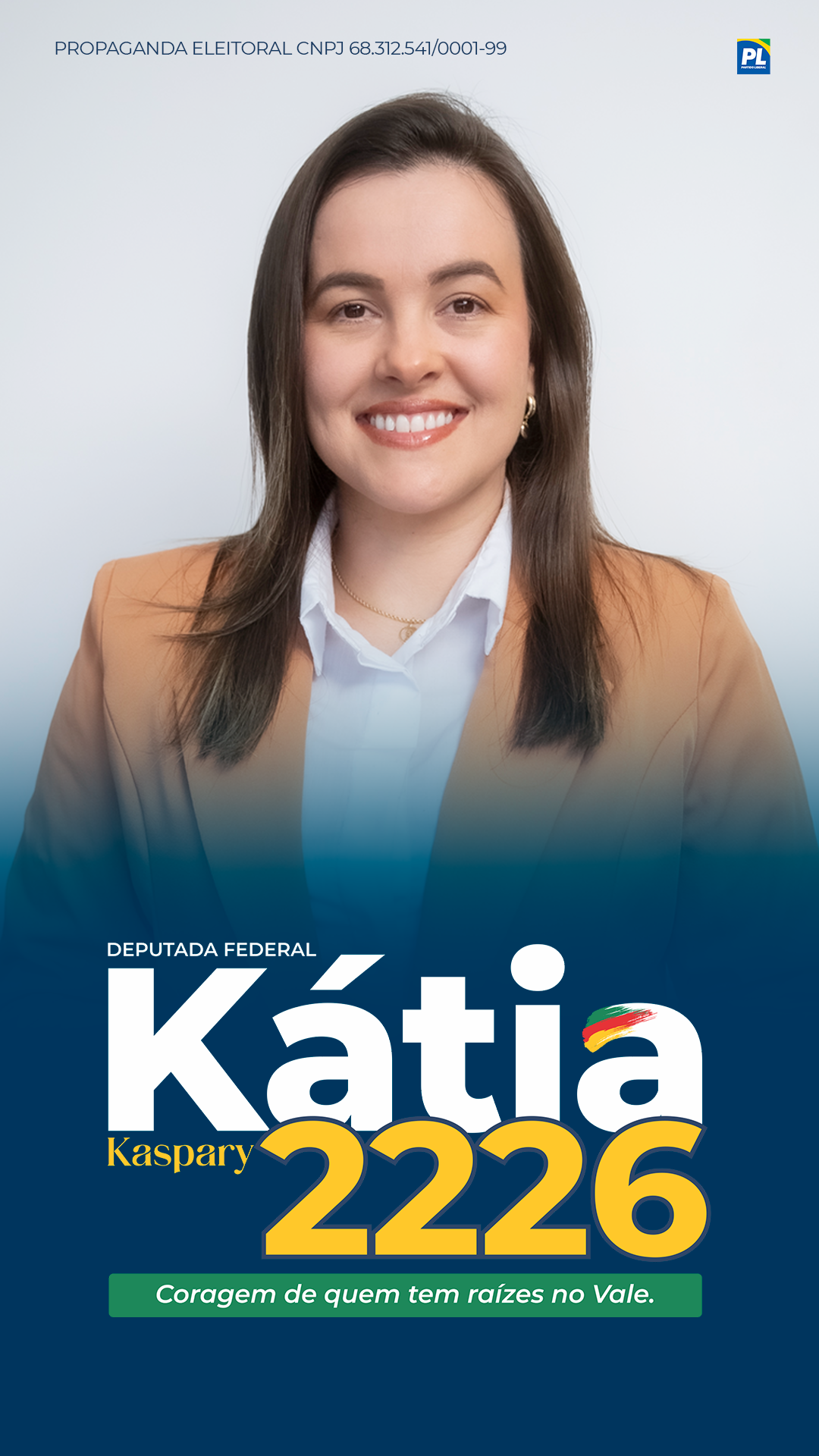 Kátia Kaspary, candidata a deputada federal pelo PL, número 2226.